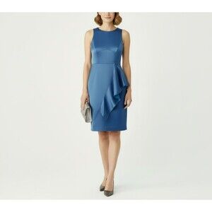 Shoshanna Elisa Dress sz 10 Blue Satin Sheath Ruffle Cocktail Wedding Guest NWT